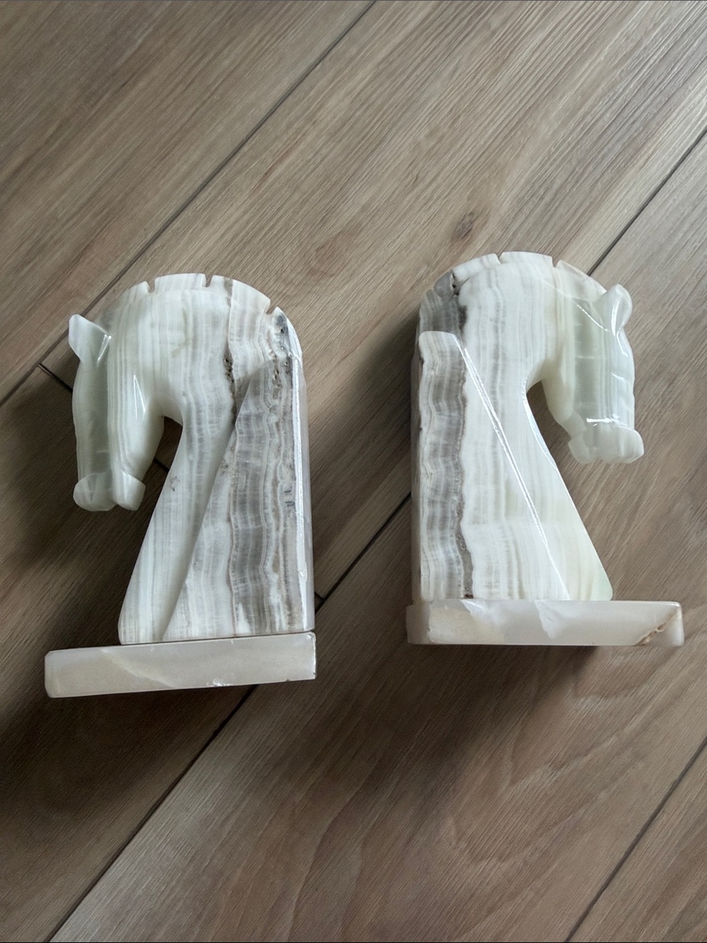 Vintage White Onyx Horse Head Bookends - Elegant Home Accents
